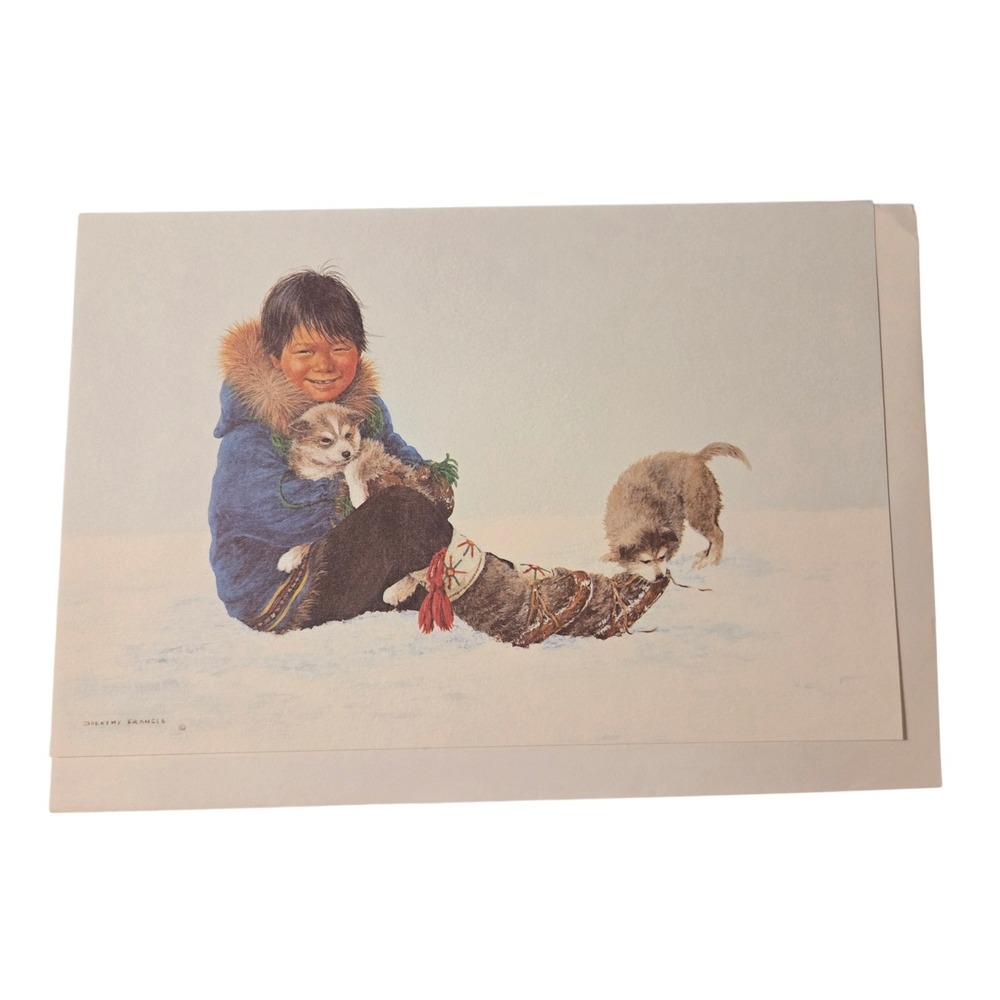 Dorothy Francis Inuit Boy With Puppies Art Print Canadian Gallery Prints DF-13